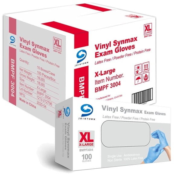 Guantes de examen desechables Jointown Synmax Vinyl 4 Mil Blue XL