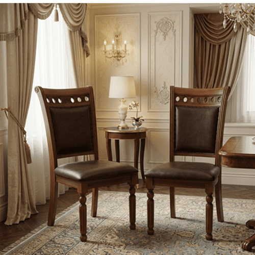 Genérico - Pack X2 Sillas De Comedor Atenas Con Asiento De Eco Cuero Tallada En Las Patas Y Respaldo De Madera Americana