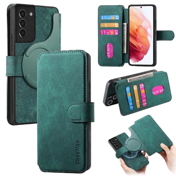Funda Billetera Magnética para Samsung Galaxy S21 Soporte Tarjetas Desmontable Verde