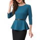thumbnail image 4 of INSPIRE CHIC Blusas Peplum para Mujeres Conjunto de Regreso a Clases para Maestras Manga 3/4 Blusa Elegante de Trabajo con Cinturón XS Azul Lago, 4 of 6