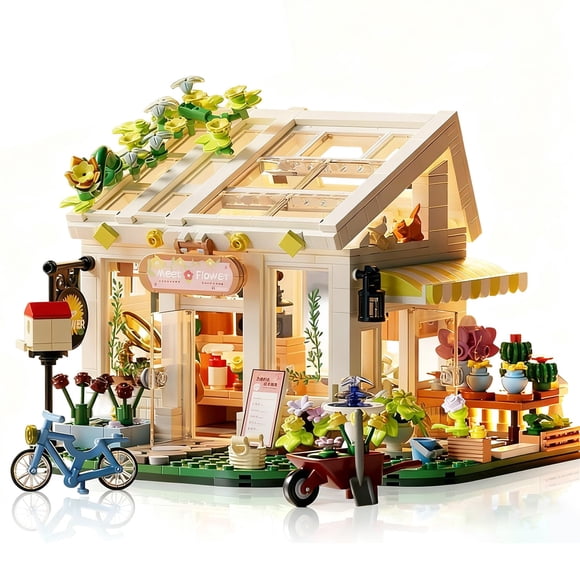 Set de construcción Casa de flores con luces, kit de construcción de jardín invernadero soleado, jug