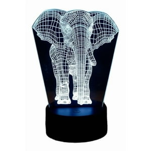 Lelumania - Lampara Ilusion 3D Elefante De 7 Colores, Base Touch
