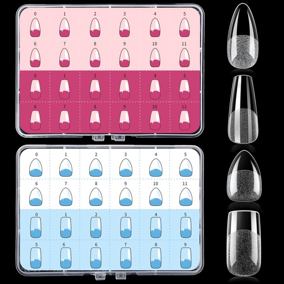 Uñas postizas WOWSOLID 624 piezas transparentes, 12 tamaños, 4 formas