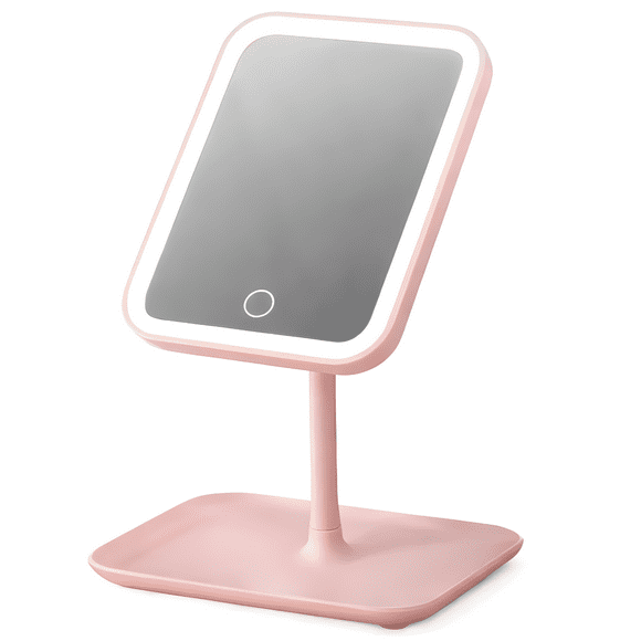 Espejo Rosa De Maquillaje Luz Led Ajustable 3 Tonos Recargable Usb