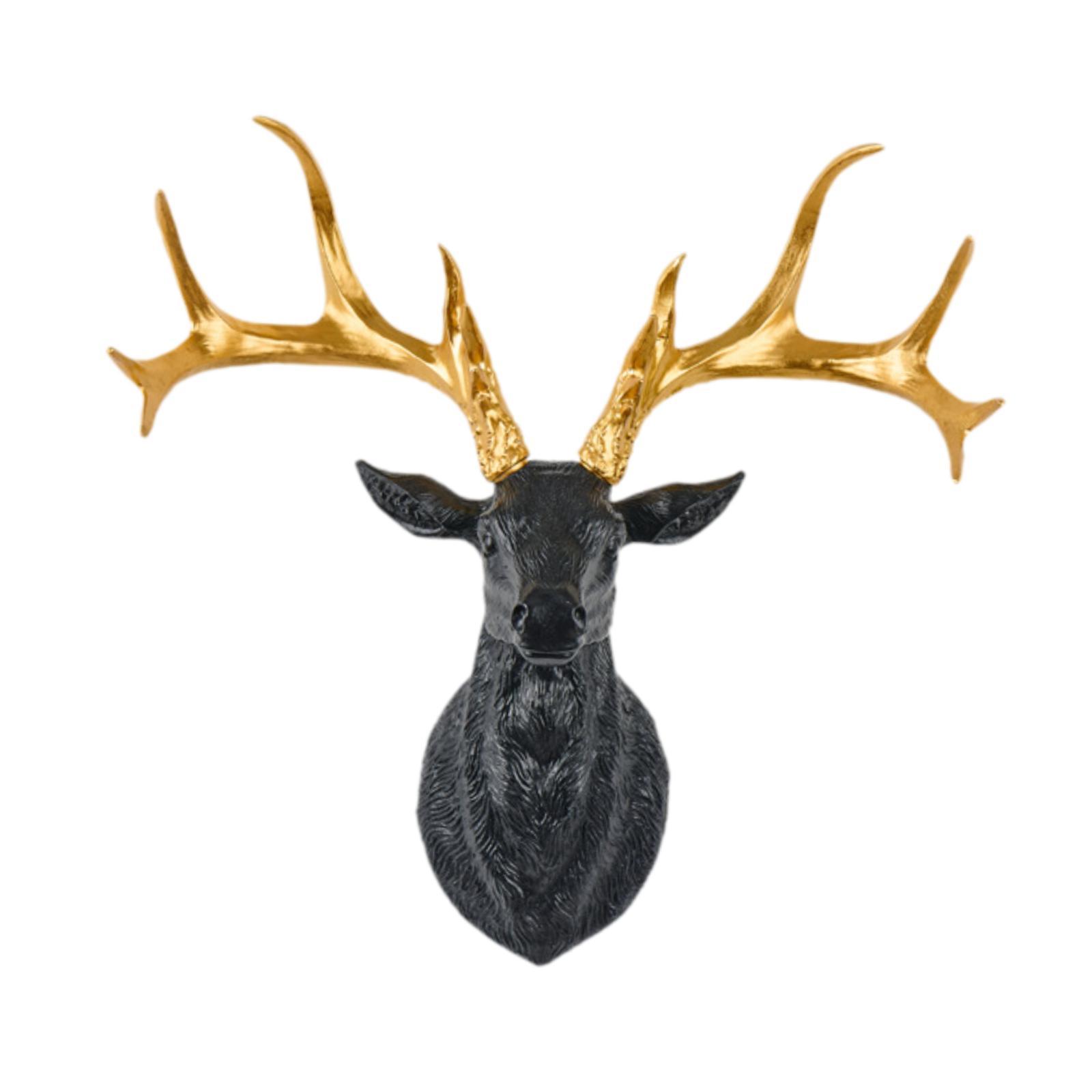 Magideal - Escultura De Pared Con Cabeza De Ciervo, Escultura De Cabeza De Ciervo De Resina Coleccionable, Obra De Arte Bohemio, Decoración De Pared Con Cabeza D Ángulo De Oro Negro