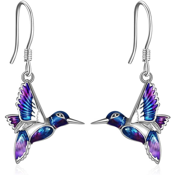 Aros pendientes colibrí multicolor plata 925