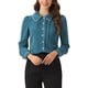 thumbnail image 1 of INSPIRE CHIC Blusa de Mujer para Regreso a Clases con Cuello Peter Pan, Manga Abullonada, Ribete en Contraste, Camisa Abotonada M Azul Verde, 1 of 6