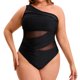 thumbnail image 1 of Agnes Orinda Traje de Baño de Una Pieza para Mujer de Talla Grande para la Escuela y la Universidad con Malla Transparente de Un Hombro Control de Abdomen Corte de Traje de Baño de Playa Set 2X Negro, 1 of 8