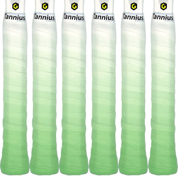 Cinta de agarre para raqueta de tenis Tannius, paquete de 6 grips absorbentes y antideslizantes para raqueta de tenis, overgrip con color degradado (verde)