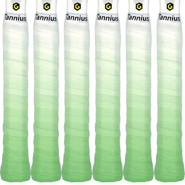 Cinta de agarre para raqueta de tenis Tannius, paquete de 6 grips absorbentes y antideslizantes para raqueta de tenis, overgrip con color degradado (verde)