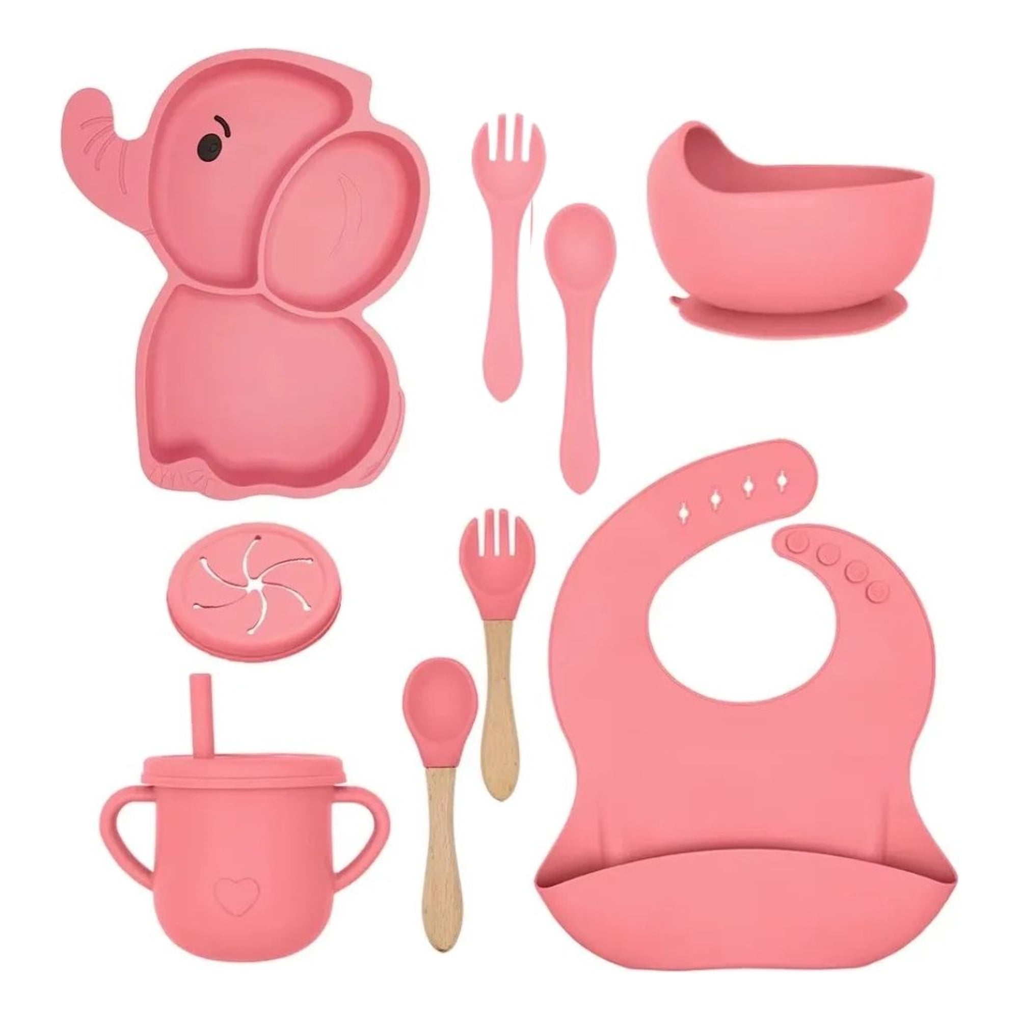 Set Alimentacion Elefante Bebe 9 Pza Silicona Divertida Lau