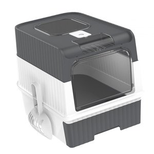 Ioensy - Inodoro Para Gatos Cerrado Suministros Para Mascotas Caja De Arena Para Gatos Plegable A Prueba De Fugas Con Tapa Gris