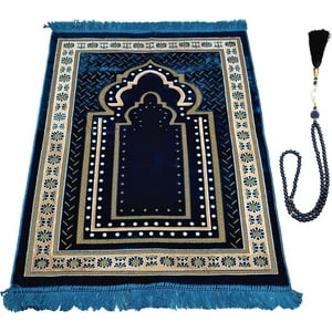 Genérico - Alfombra De Oración Tb Muslim De Terciopelo Suave Con Cuentas De Oración, Color Azul