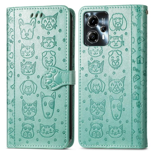Funda Cartera FOXDOCK para MOTO G23 , Flip PU con Relieve de Gatos y Perros, Tarjetero y Soporte