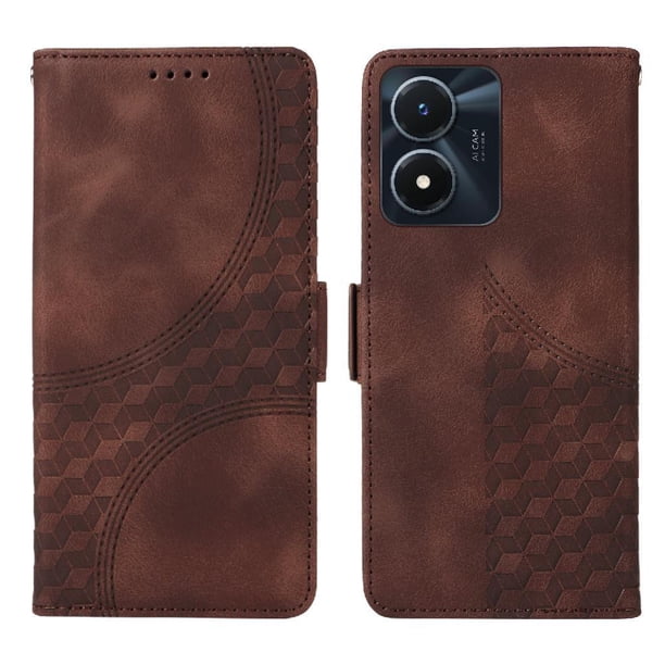 Carcasa FOXDOCK Vivo Y02s de cuero PU, diseño acolchado clásico, protección contra caídas y rayones