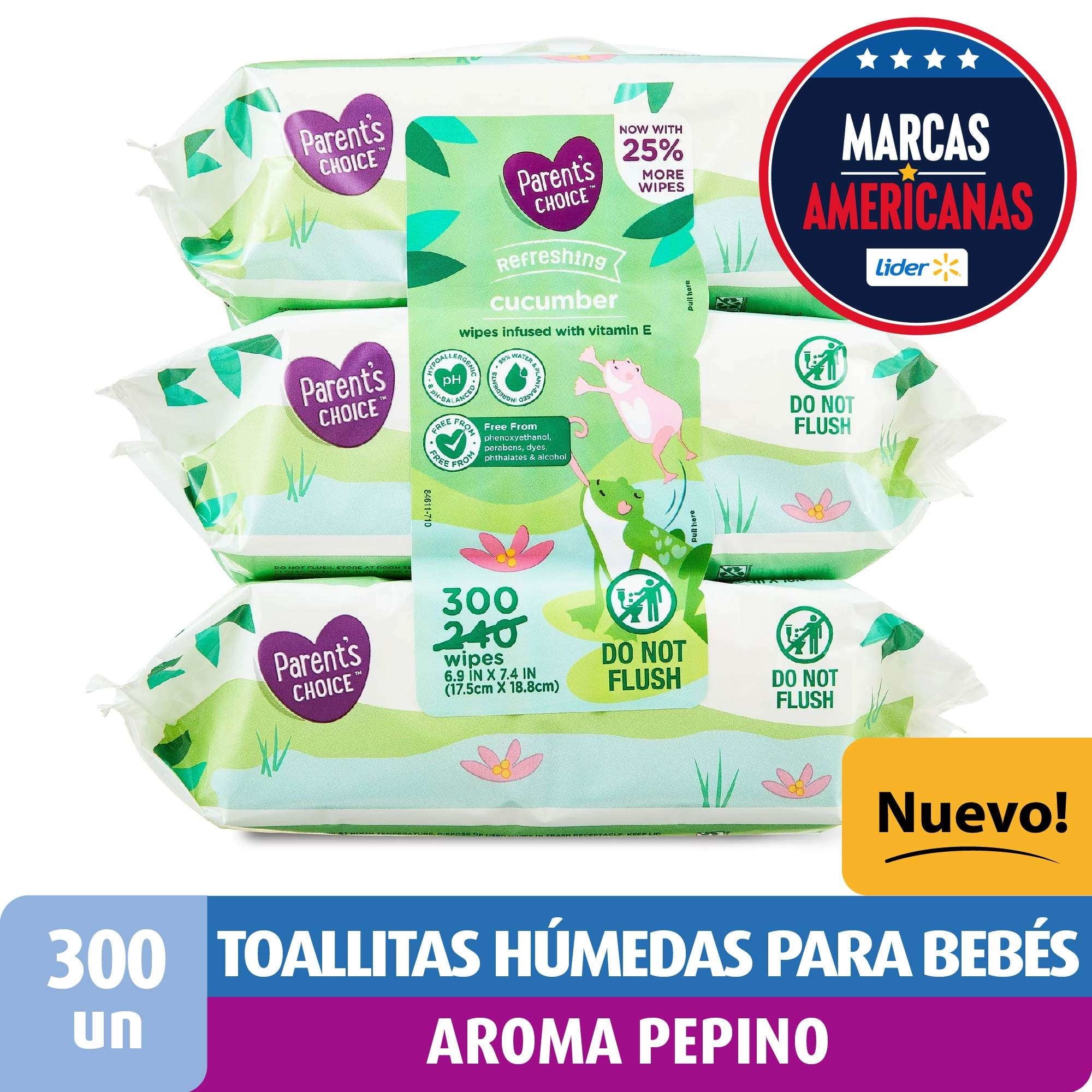 Toallitas Húmedas Aroma Pepino, Baby Wipes 300 Un Parent's Choice