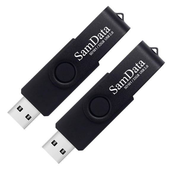 Memoria USB SamData 32 GB, paquete de 2, negro con LED
