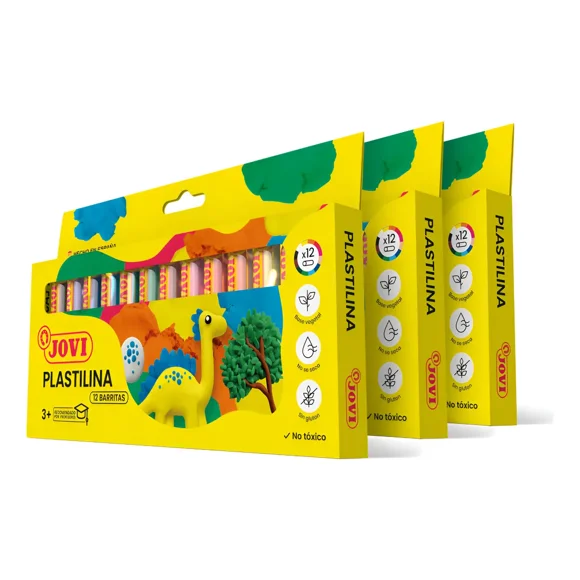 Pack 3 Cajas De Plasticina Jovi 12 color Surtidos