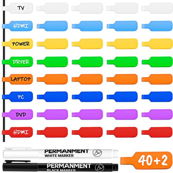 Etiquetas para cables HOIGRBOM 40 piezas con marcador de 2 colores