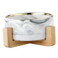 Magideal - Juego De Tazones De Comida De Cerámica Con Soporte De Madera, Tazones Para Perros Modernos, Tazones Para Gatos Elevados Antideslizantes , Gris, Cuenco Individual