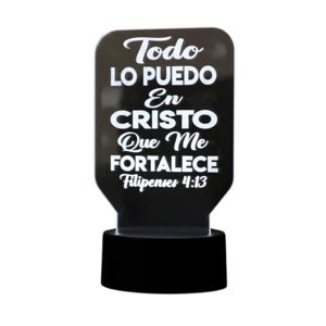 Lampara Ilusion 3D Frase: Todo Lo Puedo En Cristo... De 7 Colores, Base Touch