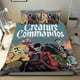 thumbnail image 1 of Comandos de Criaturas Conjunto de sábanas temático, trío de piezas, cómodo y amigable con la piel, diseño único, regalo de decoración para el hogar para familiares, amigos y fans,173cm *218cm, 1 of 6