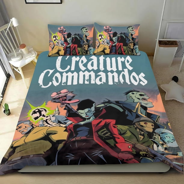 Comandos de Criaturas Conjunto de sábanas temático, trío de piezas, cómodo y amigable con la piel, diseño único, regalo de decoración para el hogar para familiares, amigos y fans,173cm *218cm