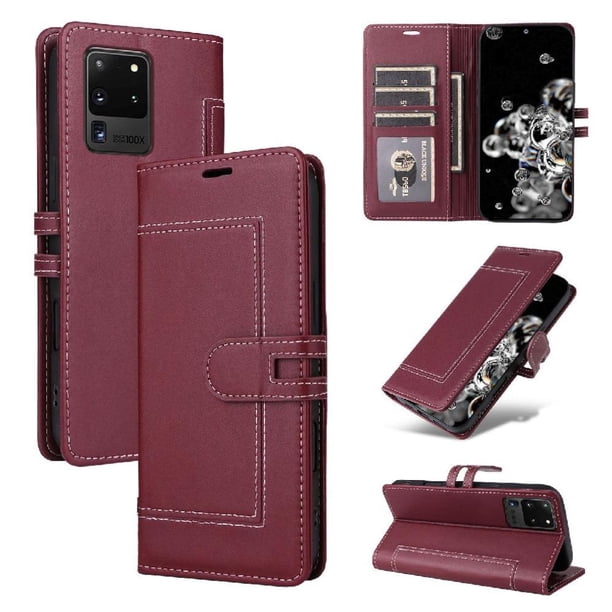 Premium Wallet Case for Samsung Galaxy S20 Ultra with Card Slots & Kickstand, Flip Cover Red