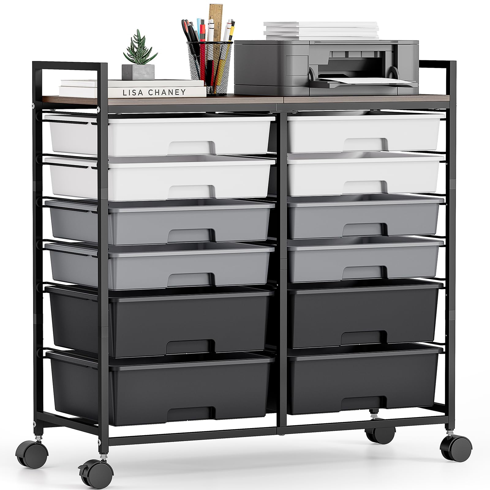 Carrito De Almacenamiento Rodante Toolf Con 12 Cajones, Mesa De Madera