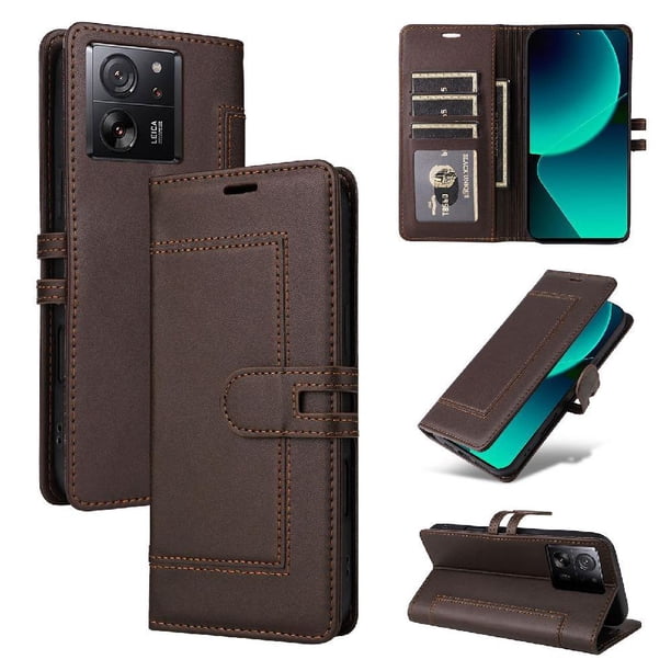Premium Wallet Case for Xiaomi 13T with Card Slots & Kickstand, Flip Cover Brown
