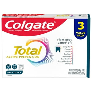 Pasta De Dientes Colgate Total Active Prevention Deep Clean, 150 Ml, Paquete De 3