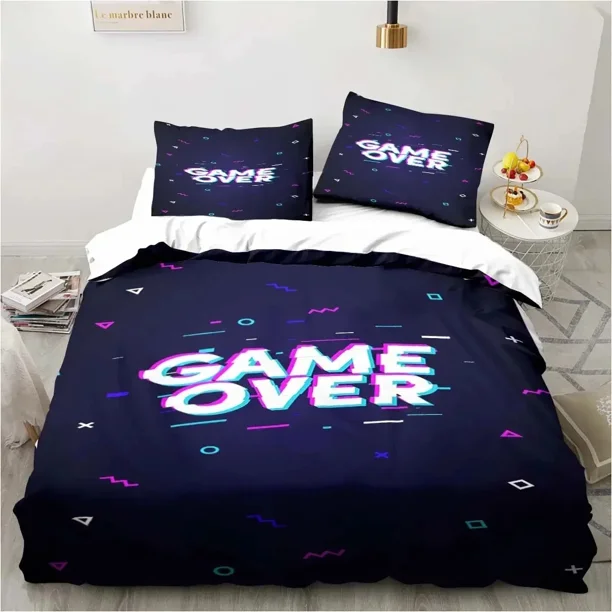 Gaming Duvet Cover Set Game Room Decor Boys boys Teen Video Game Duvet Cover Bedding Set Let's Play Quilt Cover Bed Set Bed Sheets