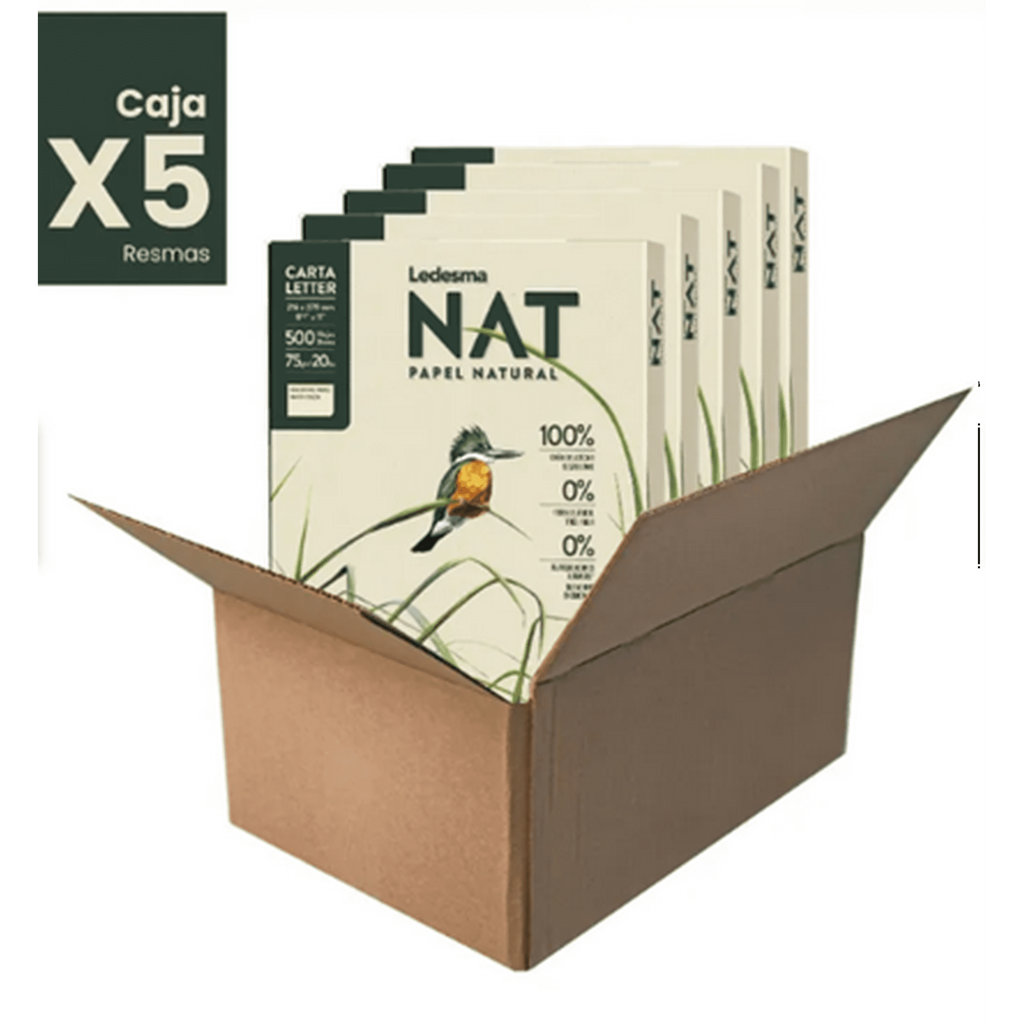 Ledesma - Pack De 5 Resmas De Papel Carta Ecológico 500 Hojas C/u Caña De Azúcar
