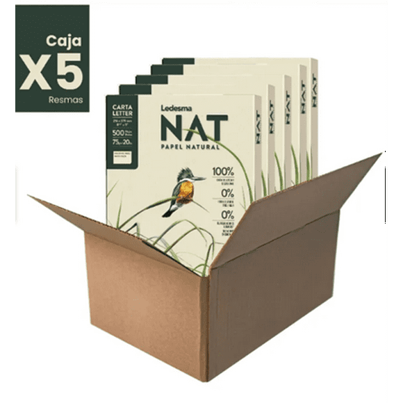 Pack de 5 Resmas de Papel Carta Ecológico 500 Hojas c/u Caña de Azúcar