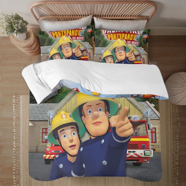 Fireman Sam Soft 3D Printed Duvet Cover Bedding Set with Comforter Cover 3 Piece Set