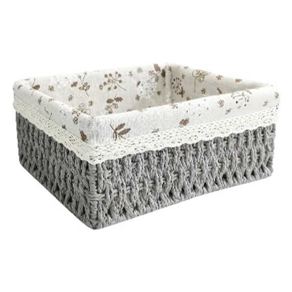 Multipurpose Rattan Storage Basket Decorative Baskets Clothing Cosmetics Sundries Container Handmade for Bedroom Bathroom Tabletop Office , gris medio A