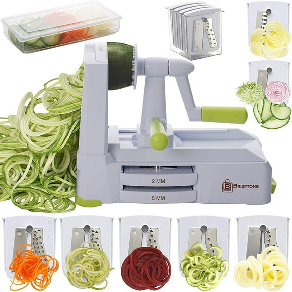 Cortadora en espiral vegetal Brieftons 7-Blade con recipiente y cuchilla Caddy