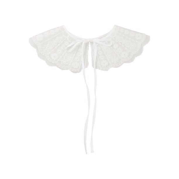 INSPIRE CHIC Cuello Falso Desmontable, Mini Capa de Cuello con Bordado Semitransparente, Cuello de Gorguera Falso para Blusa Talla Única Blanco-7
