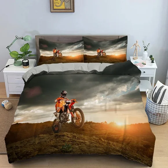 Motocross Off-road Race Motorcycle Dirt Bike Rider Bedding Set Boys Girls Duvet Cover Pillowcase Bed Kids Bed Sheets