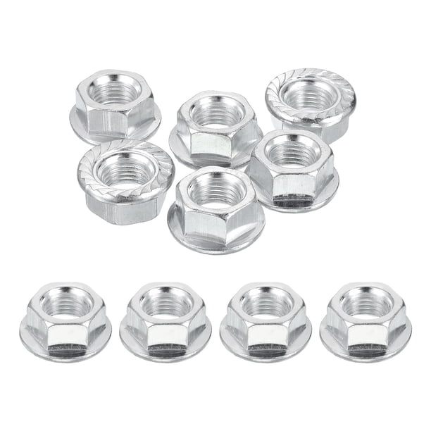 Uxcell Tuercas de Bloqueo Hexagonales de Brida Serrada M14x1.5mm, 10 Piezas Rosca Fina Métrica Acero al Carbono Antideslizante para Uso Industrial de Fabricación de Maquinaria y Bricolaje, Plata