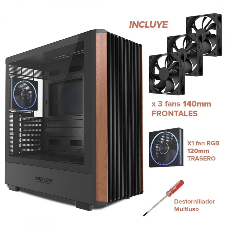 Eyl Store - Gabinete Airflow Roble Work Atx Con 4 Ventiladores Negro