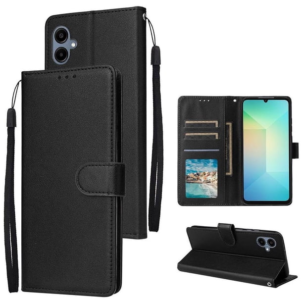 Funda Cartera para Samsung Galaxy A06 con Tarjetero, Soporte y Cordón - Protección Negro