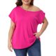 thumbnail image 1 of Agnes Orinda Blusa de Mujer Talla Grande para Escuela o Universidad, Un Hombro, Manga Corta, Cuello Irregular, Blusa Básica Casual de Verano 1X Rosa Fucsia, 1 of 6