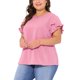 thumbnail image 4 of Agnes Orinda Blusas de Verano para Mujer Tallas Grandes con Volantes de Manga Corta Cuello Redondo Camisas Casual Sólidas 3X Rosa, 4 of 5