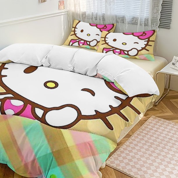 Hello Kitty 3-Piece Twin Bed Set - Includes 1 Single Comforter And 2 Pillowcases Bedding - Fade Resistant Microfiber - Hello Kitty