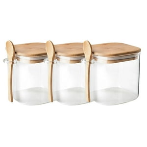 Disparo - Set 3 Frasco Contenedor 1100Ml 12Cm Cuadrado Cuchara Bambú