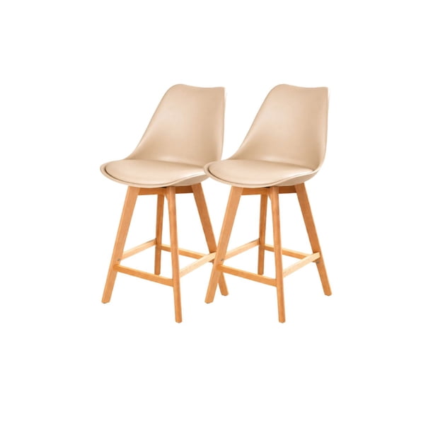 Pack 2 Taburetes Tulip Wood Acolchado 66cm - Beige