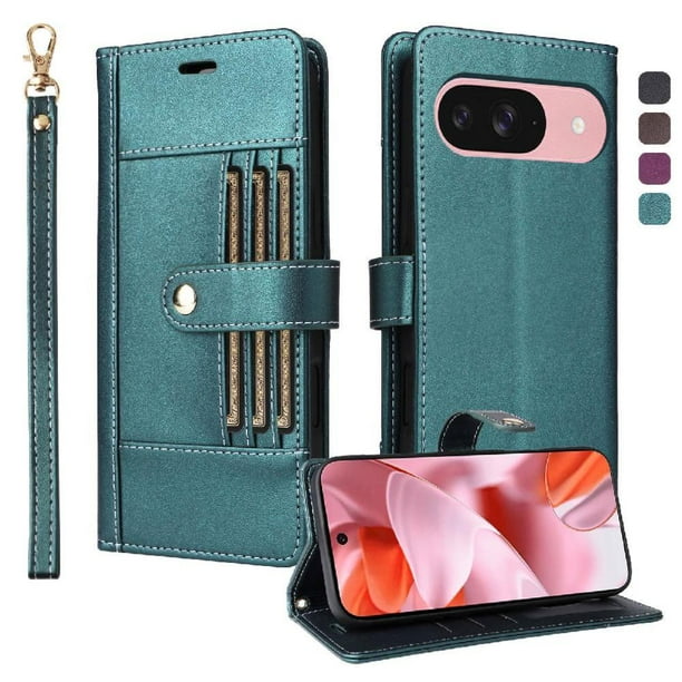 FOXDOCK Funda tipo Cartera para Google Pixel 9 – Cubierta de Cuero PU con Múltiples Ranuras, Bolsillo para Efectivo y Correa de Muñeca