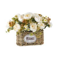 Bothyi - Flores Artificiales Con Cesta, Elegante Adorno Para Dormitorio, Sala De Estar, Hogar, Color Blanco