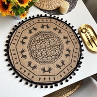 Xmhytop Juego De 6 Manteletes Redondos Artesanales Bohemio， Fibra De Yute Natural, Colores Negro Y Natural, 38 Cm, Estilo C, Negro B